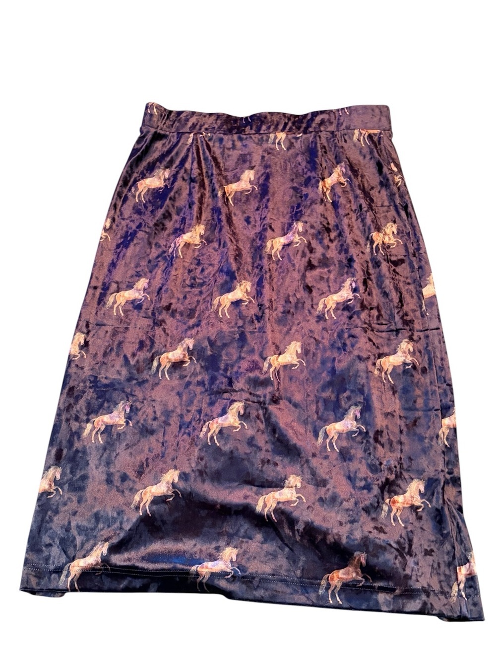 Modcloth Black Velvet Midi Skirt with Horse Print